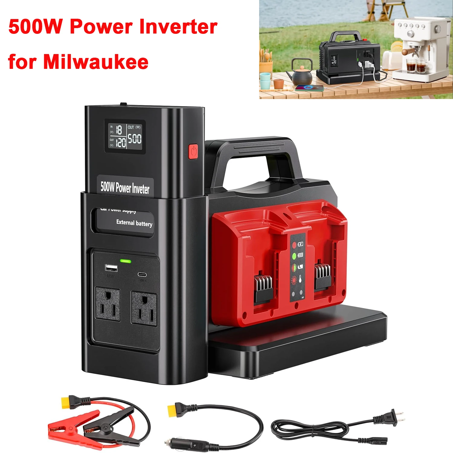 500W Pure Sine Wave Inverter for Milwaukee 18V – 18V DC to 120V AC with USB-C/USB-A, for Car/Vehicles Laptop
500W Pure Sine Wave Inverter for Milwaukee 18V – 18V DC to 120V AC with USB-C/USB-A, for Car/Vehicles Laptop