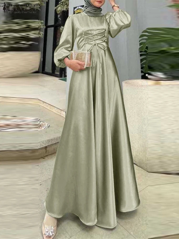 ZANZEA Elegant Women Satin Muslim Dress Autumn Fashion Sundress Abaya Hijab Islamic Clothing Long Sleeve Lace Up Maxi Dresses
ZANZEA Elegant Women Satin Muslim Dress Autumn Fashion Sundress Abaya Hijab Islamic Clothing Long Sleeve Lace Up Maxi Dresses