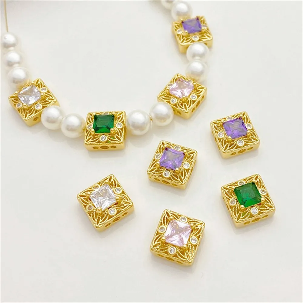 14K Gold Inlaid Colored Zirconium Square Hollow Bead Handmade DIY String Bracelet Necklace Jewelry Material Accessories 
14K Gold Inlaid Colored Zirconium Square Hollow Bead Handmade DIY String Bracelet Necklace Jewelry Material Accessories