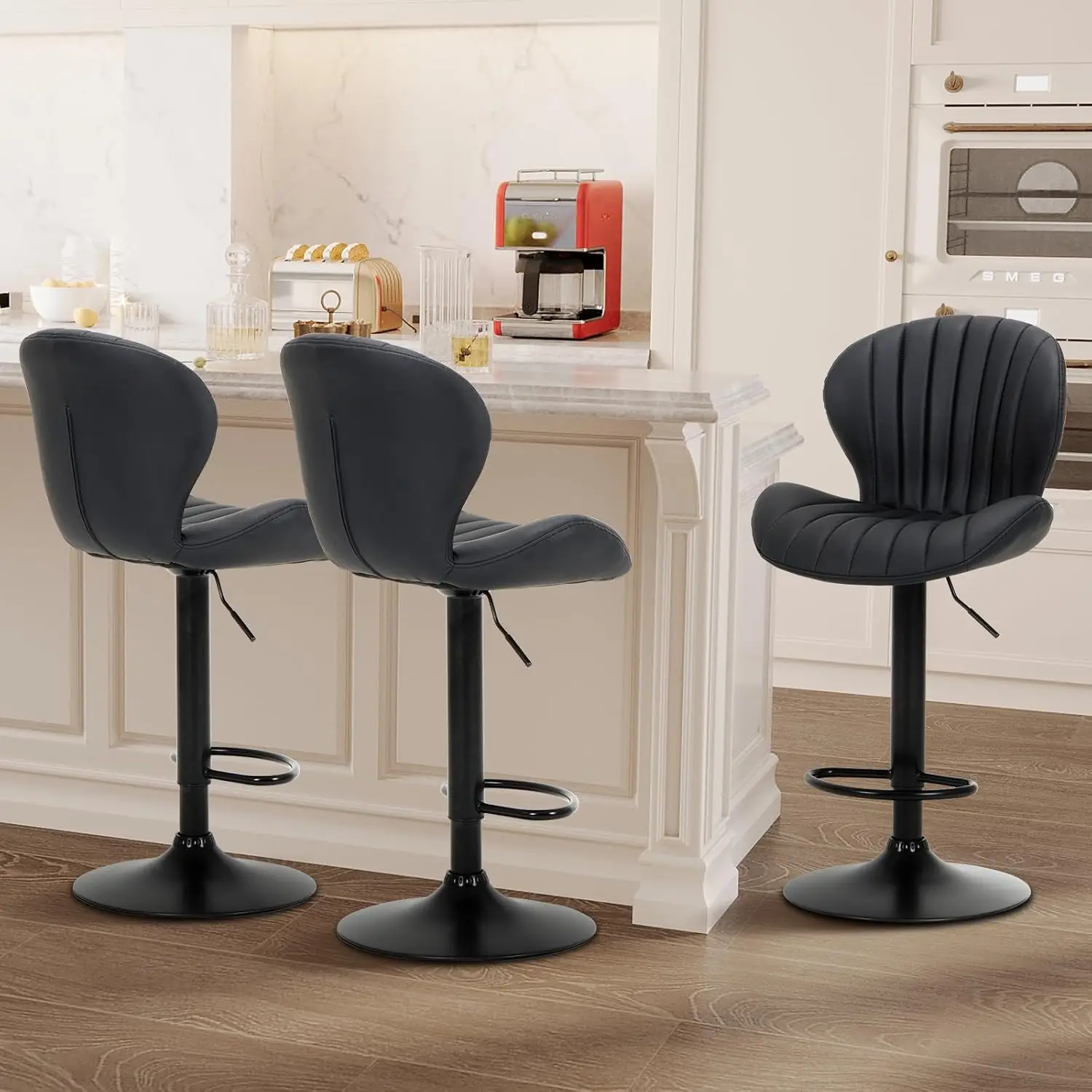 Bar Stools Set of 3, Modern Swivel Bar Chairs, Adjustable Faux Leather Upholstered Barstools Counter Height with High Backrest
Bar Stools Set of 3, Modern Swivel Bar Chairs, Adjustable Faux Leather Upholstered Barstools Counter Height with High Backrest