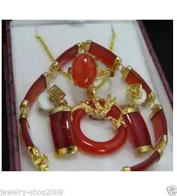 Fine real new Fashion Cubic Zirconia Trendy Jewelry 100%Jewelry Red jade stone pendant earrings bracelet Ring Sets
Fine real new Fashion Cubic Zirconia Trendy Jewelry 100%Jewelry Red jade stone pendant earrings bracelet Ring Sets