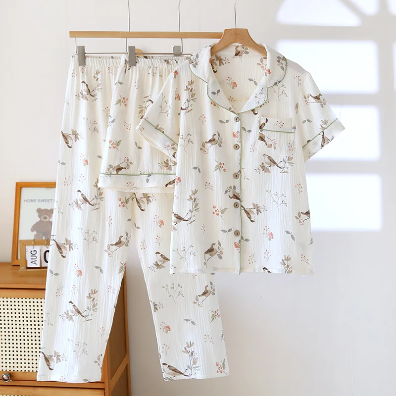Short Sleeve Sleepwear Women's Pajamas Set Gauze Cotton Pyjamas Summer New 3 Pieces Floral Home Wear Nightwear For Woman
Short Sleeve Sleepwear Women's Pajamas Set Gauze Cotton Pyjamas Summer New 3 Pieces Floral Home Wear Nightwear For Woman