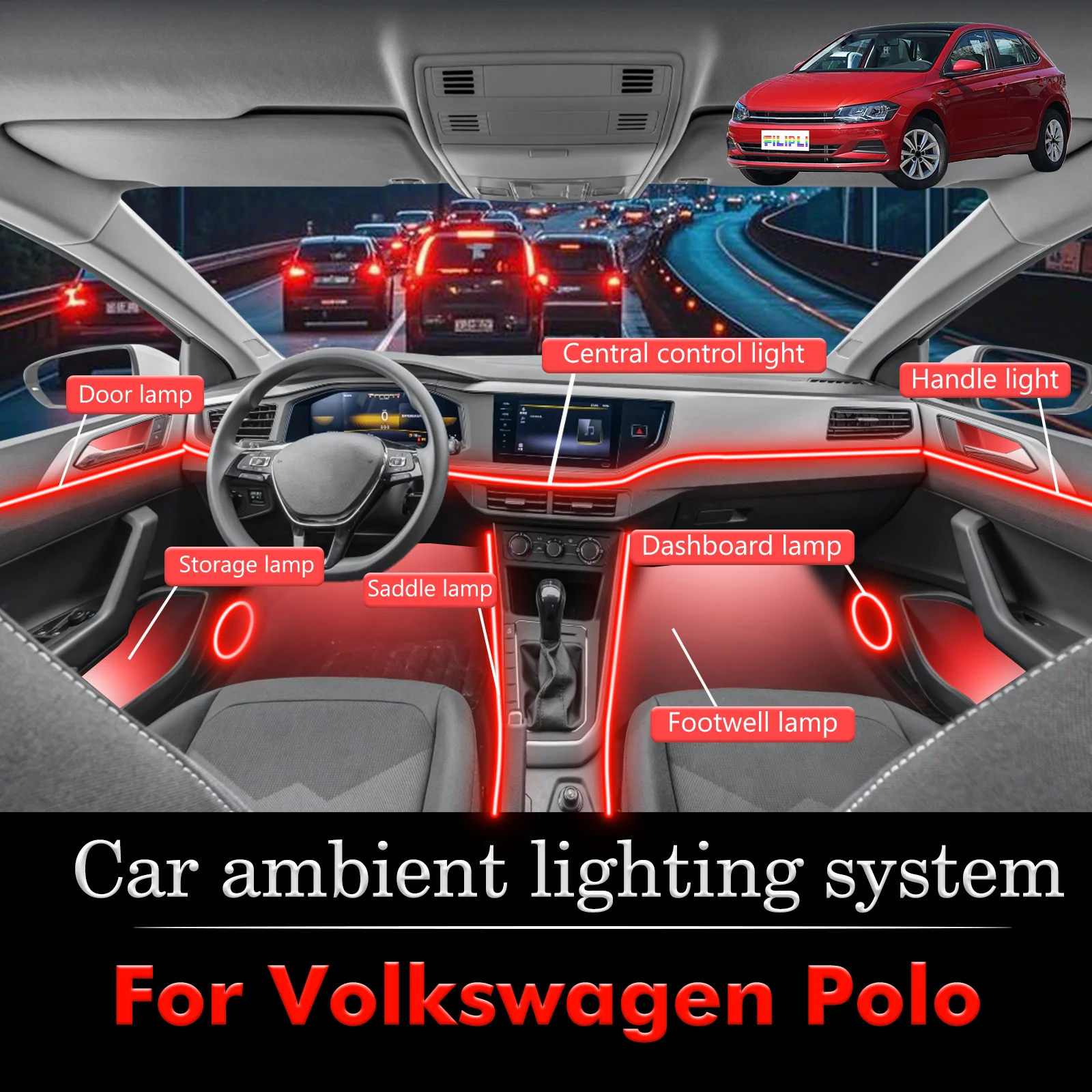 For Volkswagen Polo Car Interior Decorative Ambient Light RGB 64-Color LED Smart Remote Control Energy Saving Efficient Kit
For Volkswagen Polo Car Interior Decorative Ambient Light RGB 64-Color LED Smart Remote Control Energy Saving Efficient Kit