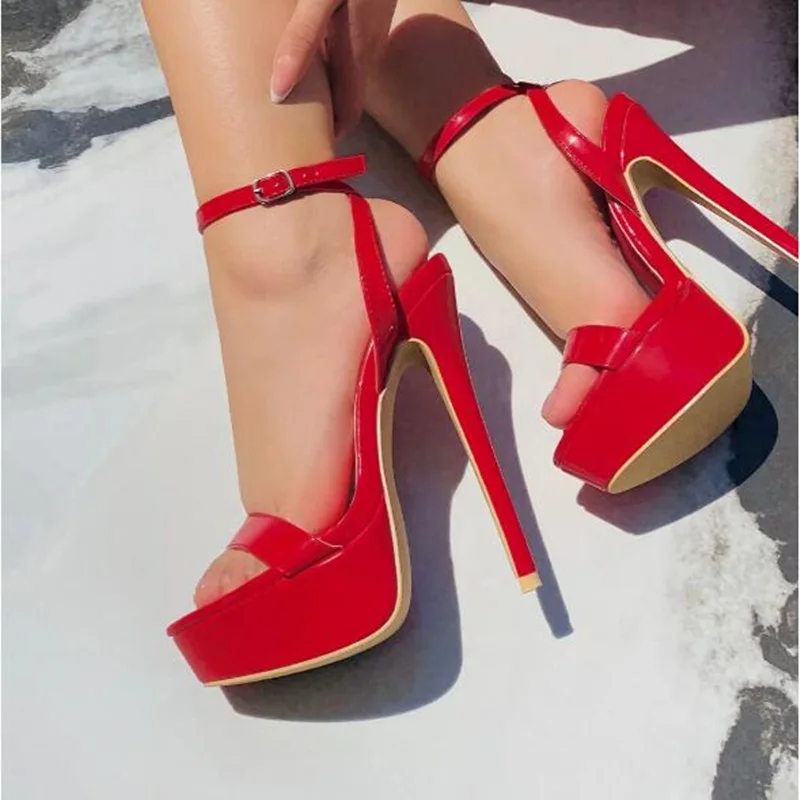 Concise Woman Platform Heels Sandals Red Black Patent Leather Open Toe Buckle Strap Thin Heels Summer Female Footwears
Concise Woman Platform Heels Sandals Red Black Patent Leather Open Toe Buckle Strap Thin Heels Summer Female Footwears