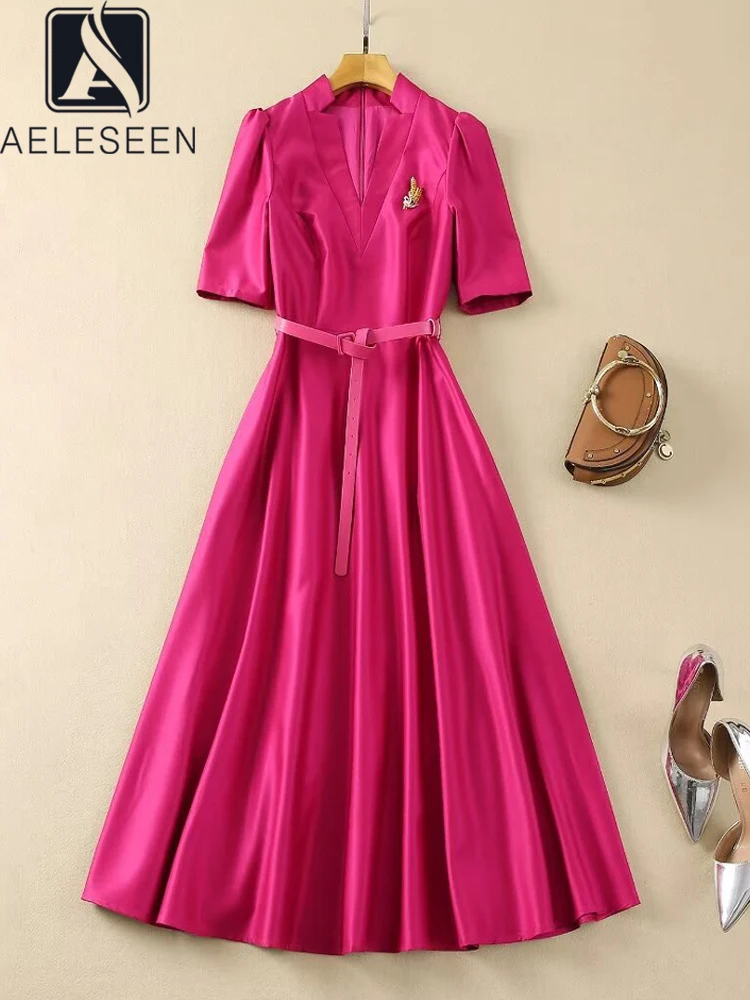 AELESEEN Rose Red Elegant Midi Dress For Women Spring Summer Designer Fashion With Brooch Beading Dark Green Belt V-Neck Ladies
AELESEEN Rose Red Elegant Midi Dress For Women Spring Summer Designer Fashion With Brooch Beading Dark Green Belt V-Neck Ladies