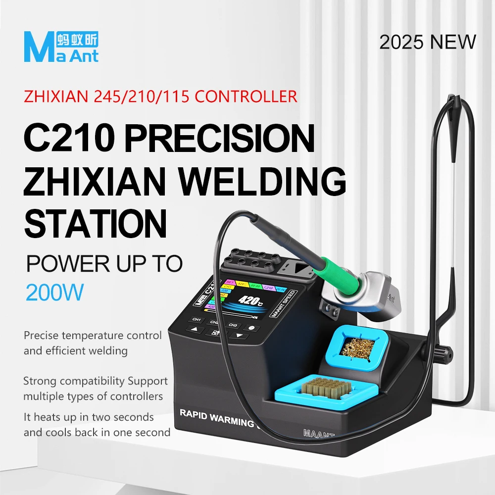 MaAnt C210 200W Intelligent Digital Soldering Station with Color Display Fast Heating for Phone Motherboard Repair Tools Set
MaAnt C210 200W Intelligent Digital Soldering Station with Color Display Fast Heating for Phone Motherboard Repair Tools Set