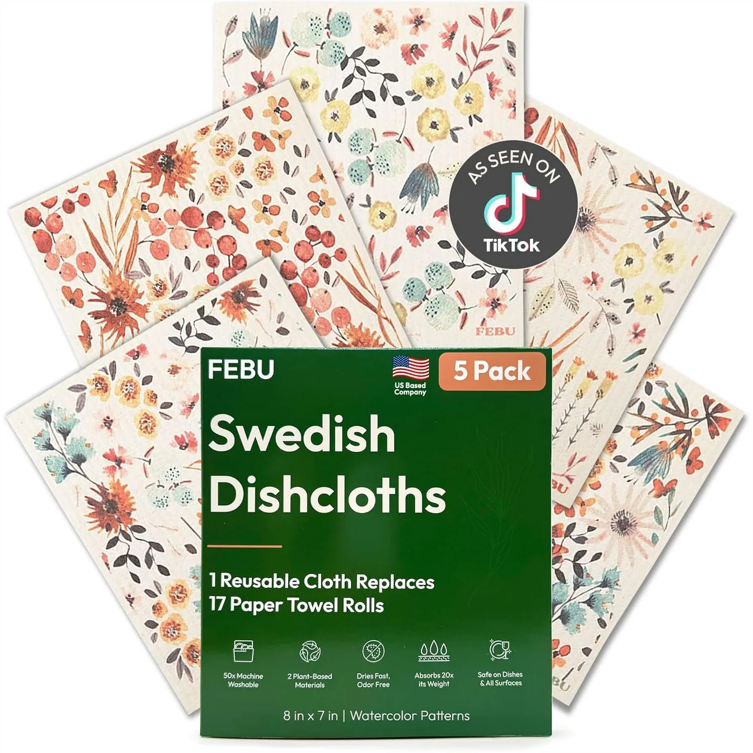 Swedish Dishcloths for Kitchen, 5 Pack Reusable Paper Towels Washable, Non-Scratch Cellulose Sponge Cloths, No Odor
Swedish Dishcloths for Kitchen, 5 Pack Reusable Paper Towels Washable, Non-Scratch Cellulose Sponge Cloths, No Odor