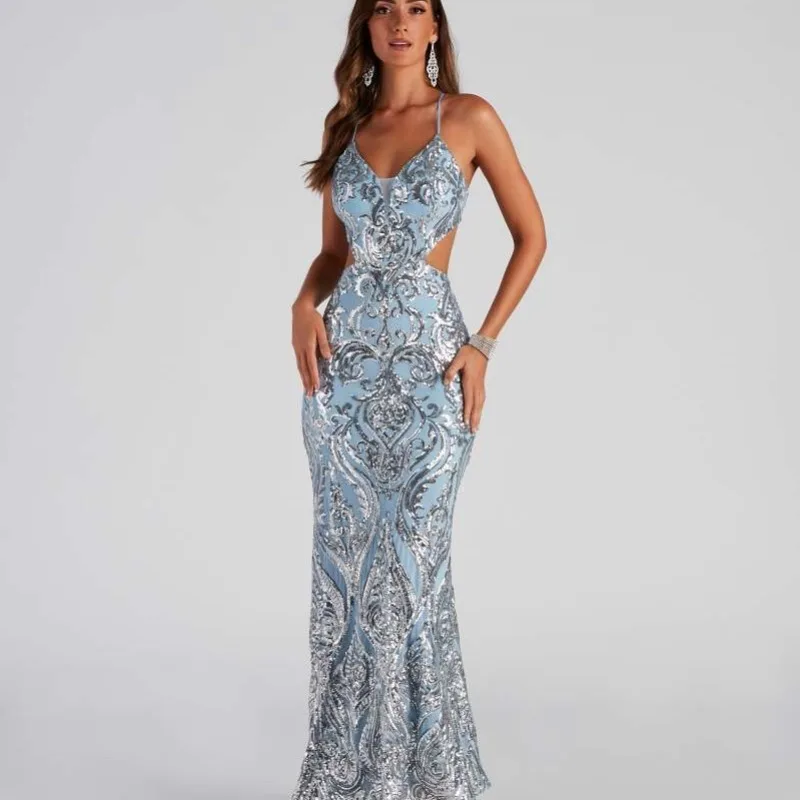 2025 Women's New European and American Sexy V-neck Sparkle Hollow Evening Dress Fashionable and Elegant Banquet Party Dress
2025 Women's New European and American Sexy V-neck Sparkle Hollow Evening Dress Fashionable and Elegant Banquet Party Dress
