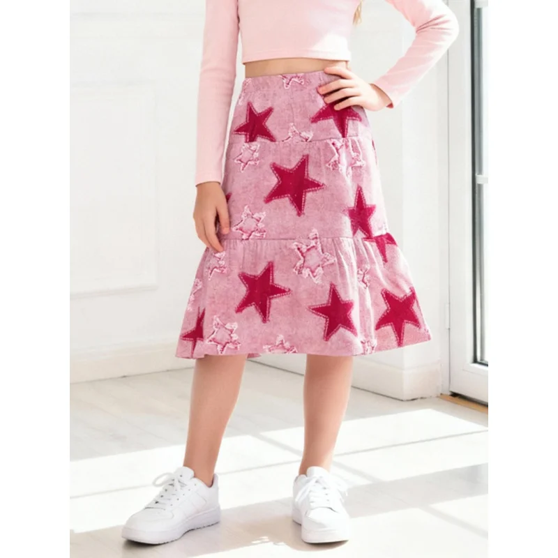 2026 Girls' Star Print Midi Skirt - Pink Corduroy Ruffled Hem A - Line Skirt, Trendy Casual Kids' Skirt for Daily & Party Wear
2026 Girls' Star Print Midi Skirt - Pink Corduroy Ruffled Hem A - Line Skirt, Trendy Casual Kids' Skirt for Daily & Party Wear