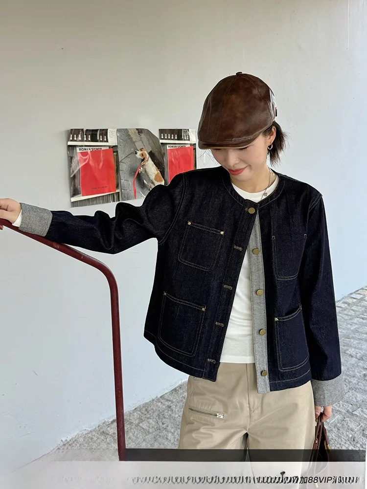 Beibei Short Retro Blue Denim Jacket Women's Long Sleeve Slimming Top Casual Style Pure Color round Neck Button Closure
Beibei Short Retro Blue Denim Jacket Women's Long Sleeve Slimming Top Casual Style Pure Color round Neck Button Closure