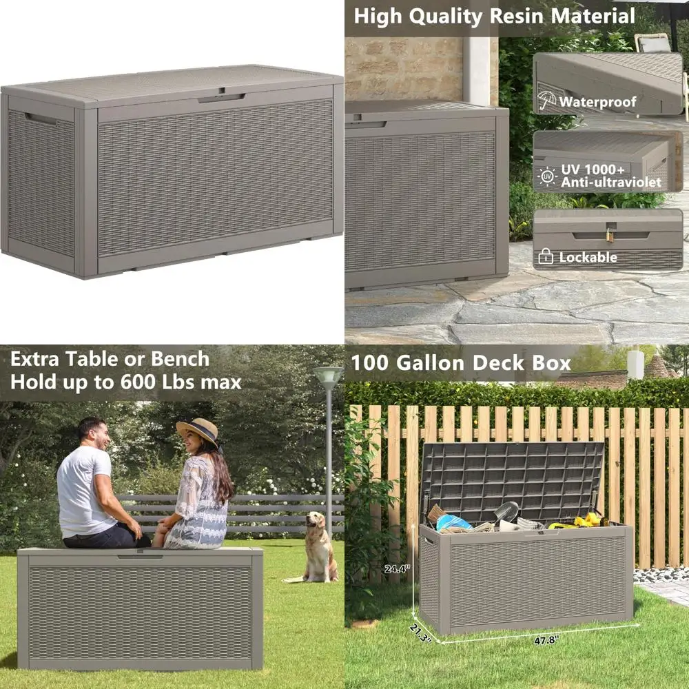 Большой 100-галонный ящик для хранения уличной террасы для мебели для патио, подушек, садовых инструментов, спортивного снаряжения и аксессуаров для бассейна
Большой 100-галонный ящик для хранения уличной террасы для мебели для патио, подушек, садовых инструментов, спортивного снаряжения и аксессуаров для бассейна