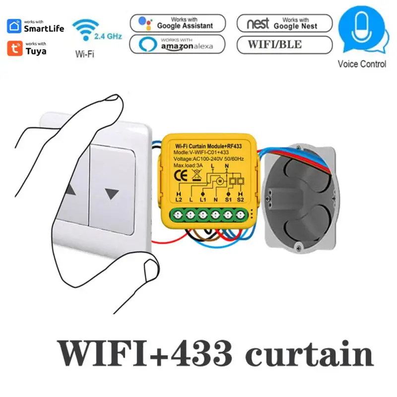Умный переключатель для штор Tuya WiFi + RF433, релейный модуль, управление через приложение Smartlife, выключатель, работает с Alexa Google Home Яндекс Алисы
Умный переключатель для штор Tuya WiFi + RF433, релейный модуль, управление через приложение Smartlife, выключатель, работает с Alexa Google Home Яндекс Алисы