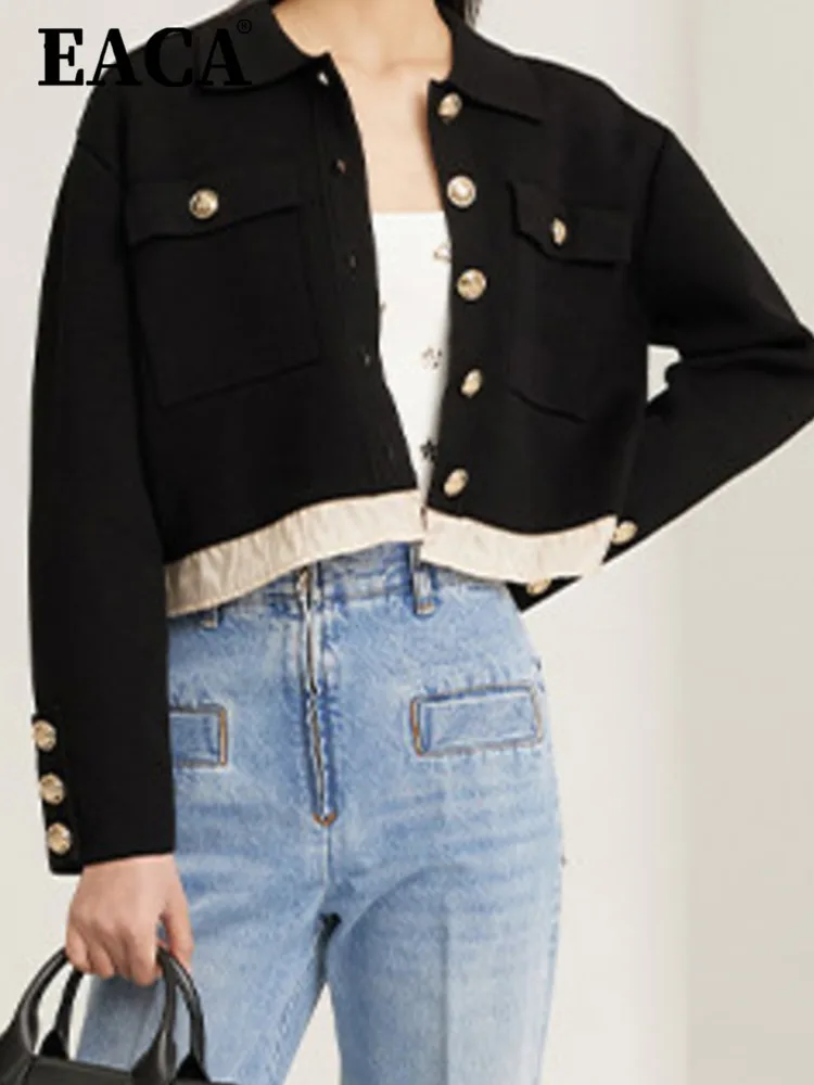 EACA Elegant And Minimalist Style 2024 Spring And Autumn New Women's Black Fake Two-piece Lace Bottom Knitted Short Jacket
EACA Elegant And Minimalist Style 2024 Spring And Autumn New Women's Black Fake Two-piece Lace Bottom Knitted Short Jacket