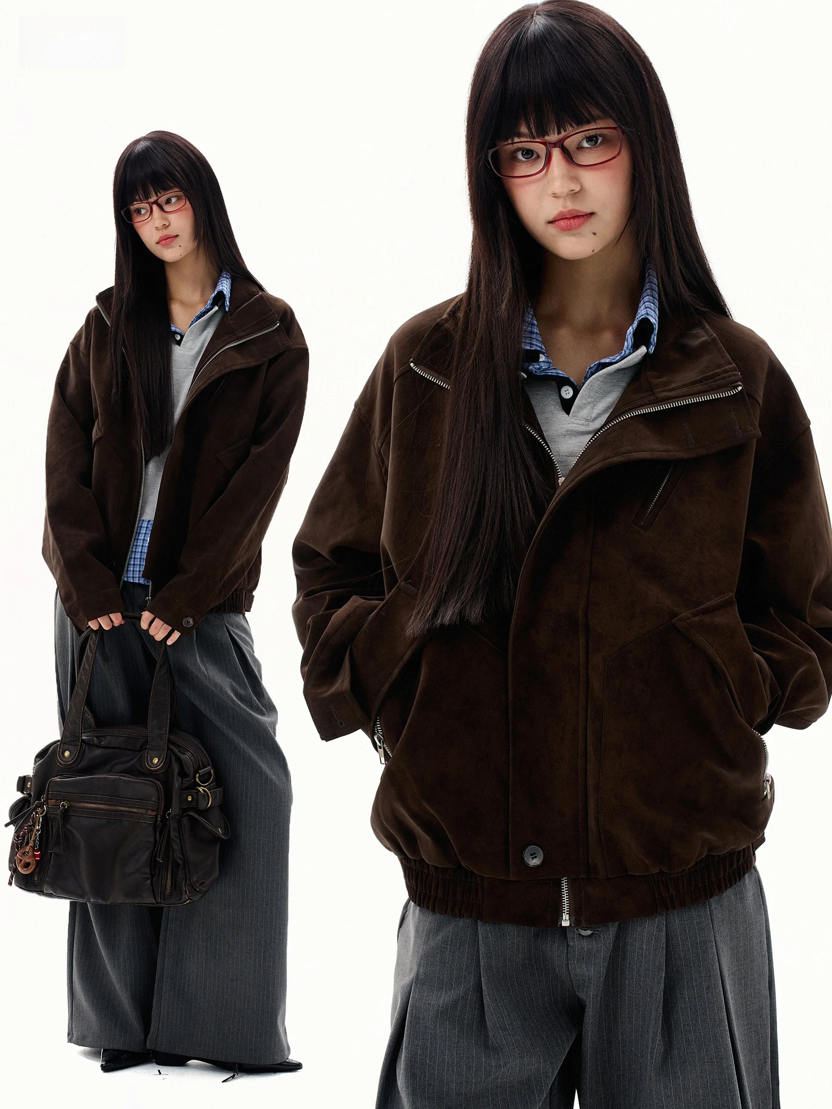 American Retro Decomposition Deep Brown Workwear Jacket New Design Versatile Stand Collar Harrington Coat for Women
American Retro Decomposition Deep Brown Workwear Jacket New Design Versatile Stand Collar Harrington Coat for Women