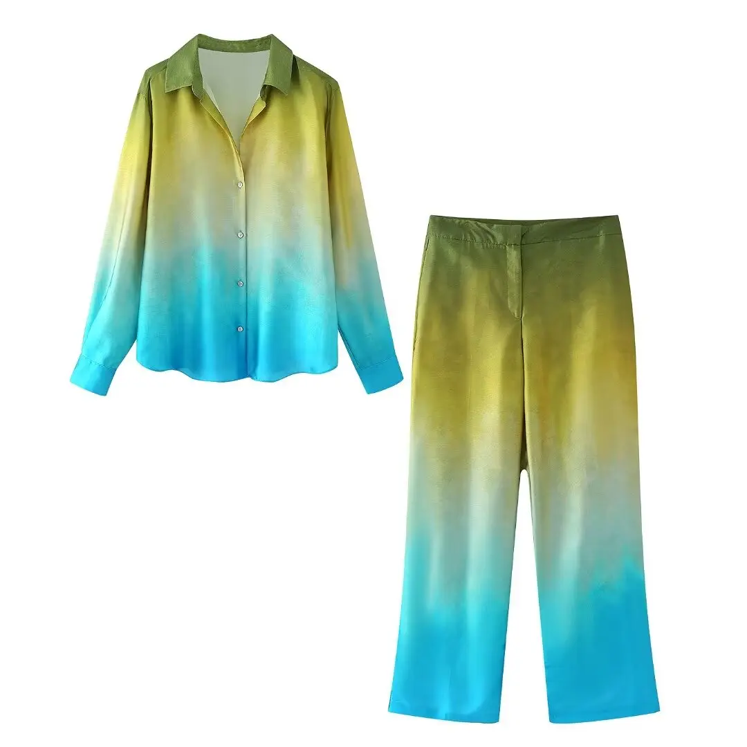 Suit Women's 2-piece 2024 Fashion Satin Tie-dyed Shirt Retro Long-sleeved Blouse+casual Tie-dyed Loose Pants Suit
Suit Women's 2-piece 2024 Fashion Satin Tie-dyed Shirt Retro Long-sleeved Blouse+casual Tie-dyed Loose Pants Suit