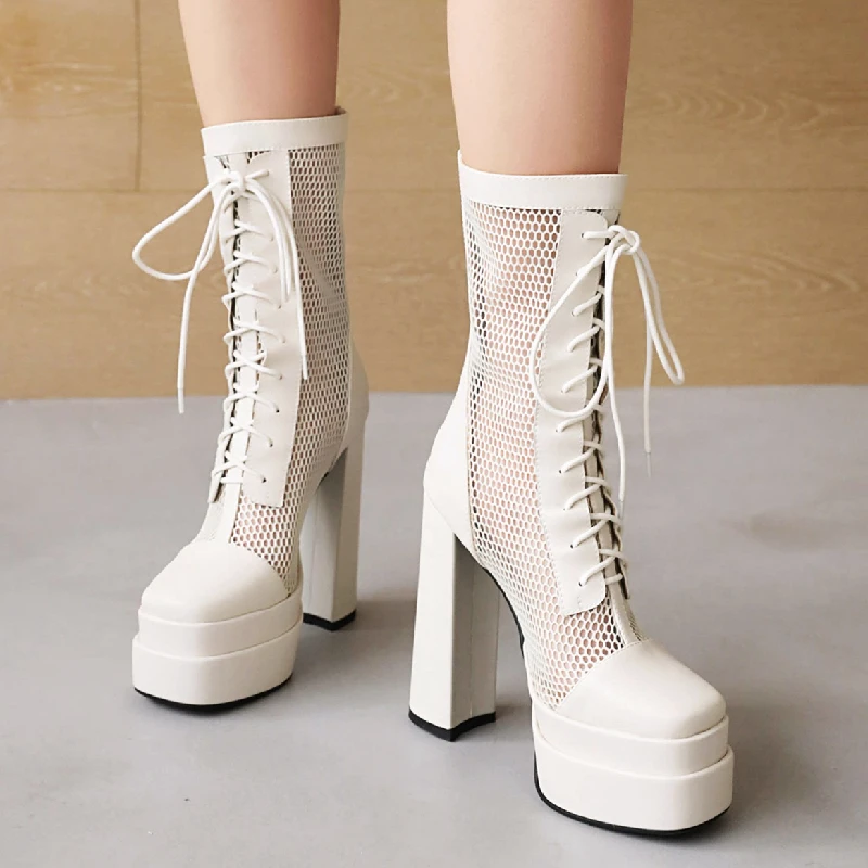 Sexy Thick High Heels Summer Mid-calf Boots For Women Platform 2025 Sexy Lace Up Black White Dance Shoes Ladies Large Size
Sexy Thick High Heels Summer Mid-calf Boots For Women Platform 2025 Sexy Lace Up Black White Dance Shoes Ladies Large Size