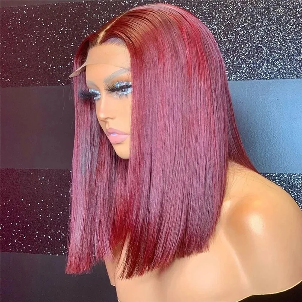 99J Burgundy Bob Wig 13x4 Transparent Lace Frontal Wig Straight Brazilian Remy Short Bob Wigs Wine Red For Women 200% Density
99J Burgundy Bob Wig 13x4 Transparent Lace Frontal Wig Straight Brazilian Remy Short Bob Wigs Wine Red For Women 200% Density