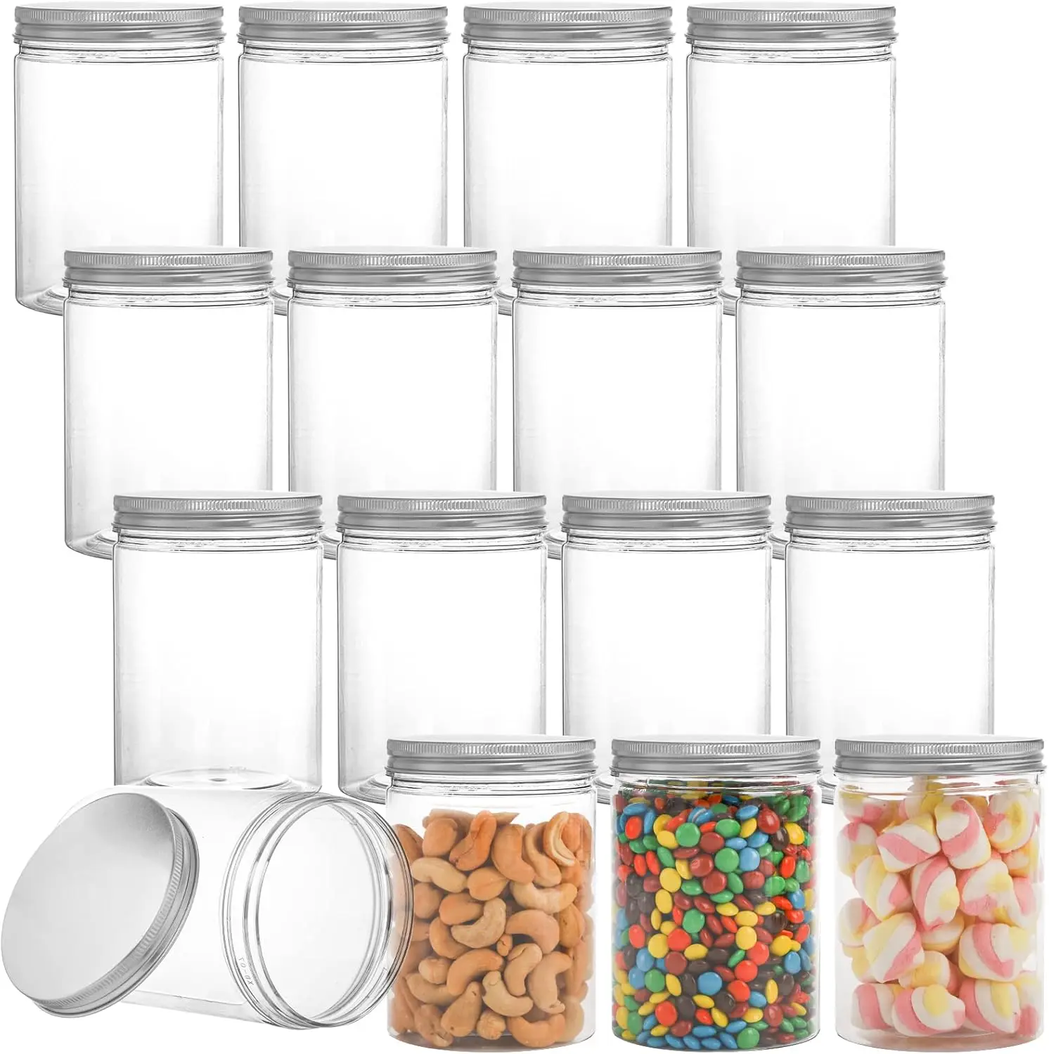 16 Pack Clear Plastic Jars Bottles Containers with Silver Ribbed Lids 20oz Straight Cylinders Storage Canisters for Food & Ho
16 Pack Clear Plastic Jars Bottles Containers with Silver Ribbed Lids 20oz Straight Cylinders Storage Canisters for Food & Ho