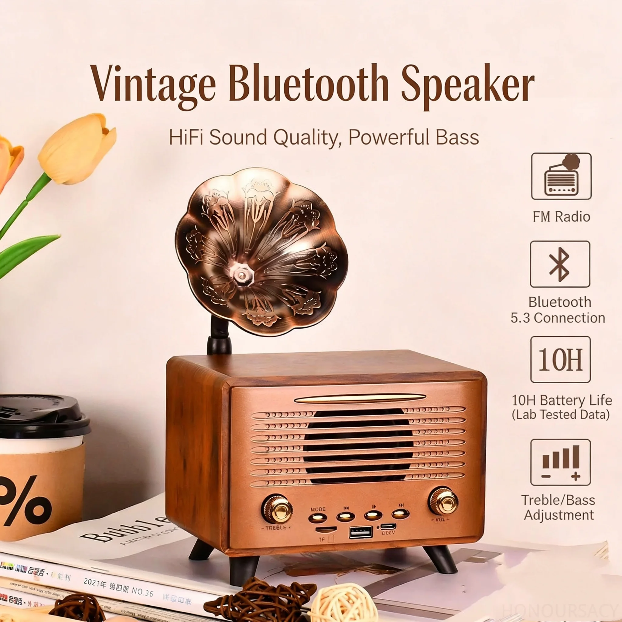 Retro Trumpet Walnut Wood Bluetooth5.3 Speaker HIFI Stereo Music Player Supports USB TF Card Playback Portable High-end FM Radio
Retro Trumpet Walnut Wood Bluetooth5.3 Speaker HIFI Stereo Music Player Supports USB TF Card Playback Portable High-end FM Radio