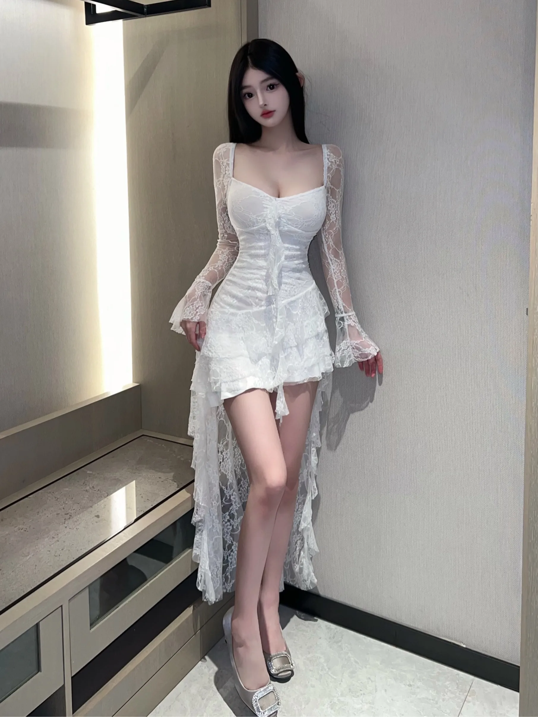 Sexy Lace Splice Long Sve Dr Slim Fit Irregular Hem Pure Desire Women's Faion Spring Autumn Winter V-ne Midi Dr
Sexy Lace Splice Long Sve Dr Slim Fit Irregular Hem Pure Desire Women's Faion Spring Autumn Winter V-ne Midi Dr