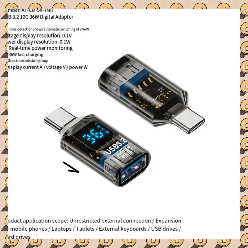 A003 Адаптер цифрового дисплея USB 3.2 USB-Type C OTG Передача данных Смарт-чип Измеритель мощности (USB F к USB M)
A003 Адаптер цифрового дисплея USB 3.2 USB-Type C OTG Передача данных Смарт-чип Измеритель мощности (USB F к USB M)