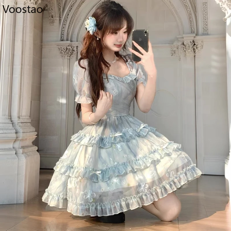 Summer Sweet Lolita Style Mini Dress Women Elegant Bow Lace Ruffles Fairy Slim Cake Dresses Female Princess Y2k Party Clothing
Summer Sweet Lolita Style Mini Dress Women Elegant Bow Lace Ruffles Fairy Slim Cake Dresses Female Princess Y2k Party Clothing