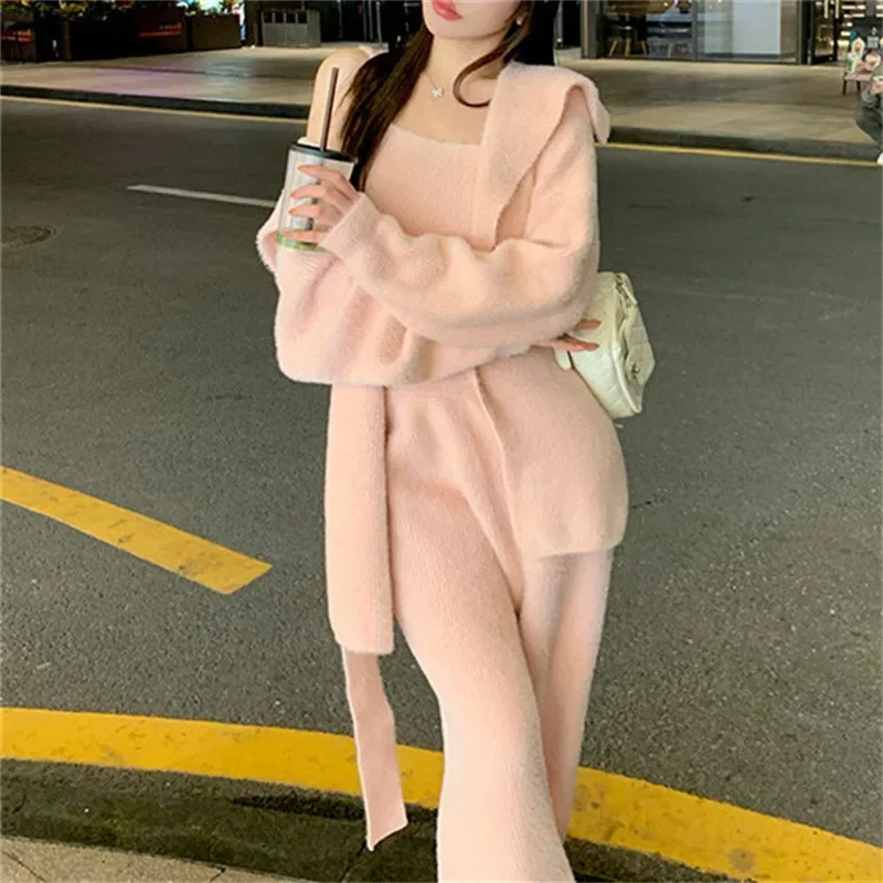 Women Tank Tops Wide Leg Long Pants Long Cardigan Coat Suit Loose Solid Lace Up Outfit Sweater Casual Knitted Three Piece Set
Women Tank Tops Wide Leg Long Pants Long Cardigan Coat Suit Loose Solid Lace Up Outfit Sweater Casual Knitted Three Piece Set