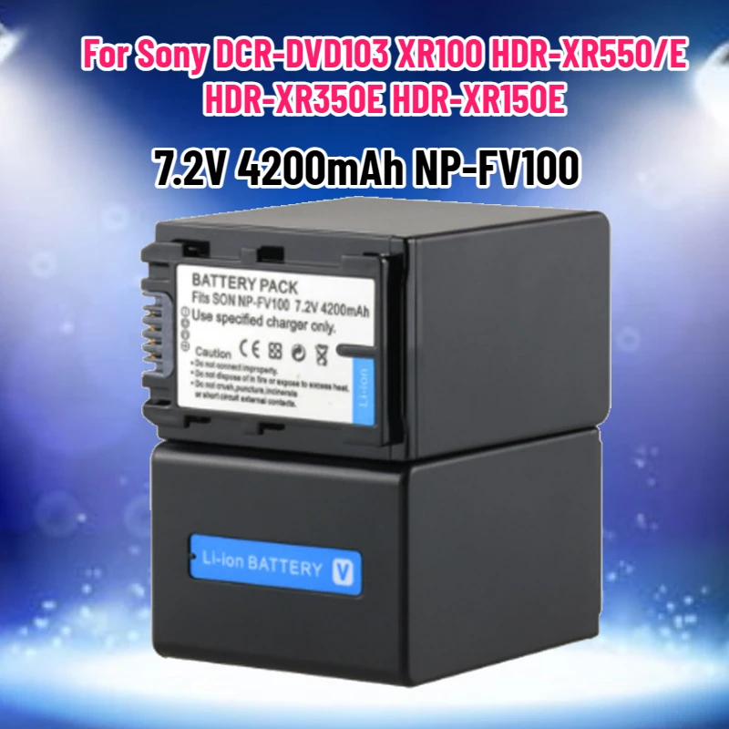 7.2V 4200mAh NP-FV100 Rechargeable Batteries for Sony DCR-DVD103 XR100 HDR-XR550/E HDR-XR350E HDR-XR150E Camera Battery
7.2V 4200mAh NP-FV100 Rechargeable Batteries for Sony DCR-DVD103 XR100 HDR-XR550/E HDR-XR350E HDR-XR150E Camera Battery
