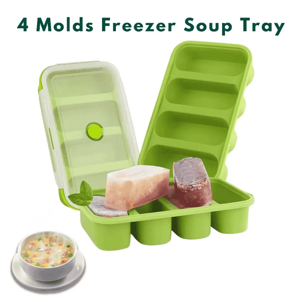 3/4/6 Grids Silicone Freezer Soup Tray Volume Scale Reusable Soup Ice Cube Molds Keep Fresh Portable Food Storage Box Soups
3/4/6 Grids Silicone Freezer Soup Tray Volume Scale Reusable Soup Ice Cube Molds Keep Fresh Portable Food Storage Box Soups