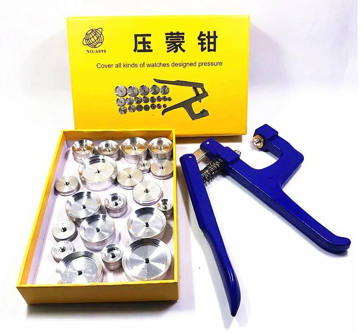 Professional watch repair tool aluminum NO 6898 pressure clamp watch cover box with 20 pressure bowls
Professional watch repair tool aluminum NO 6898 pressure clamp watch cover box with 20 pressure bowls