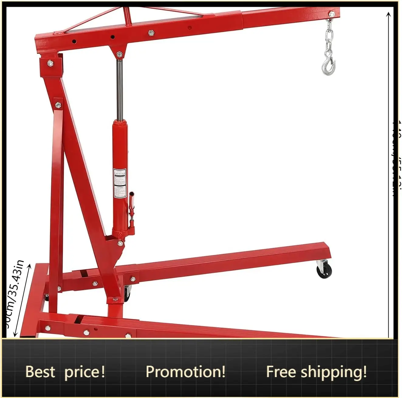 2 Ton Folding Hydraulic Engine Hoist Crane, Heavy Duty Cherry Picker Shop Crane Lift with 6 Casters, 4400 lbs Capacity, Red Stee
2 Ton Folding Hydraulic Engine Hoist Crane, Heavy Duty Cherry Picker Shop Crane Lift with 6 Casters, 4400 lbs Capacity, Red Stee