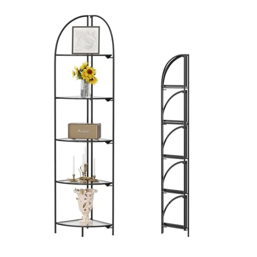 Foldable 5 Tier Corner Shelf Metal Corner Plant Stand with Black Frame and Transparent Shelves Corner Display Rack Multipurpose
Foldable 5 Tier Corner Shelf Metal Corner Plant Stand with Black Frame and Transparent Shelves Corner Display Rack Multipurpose