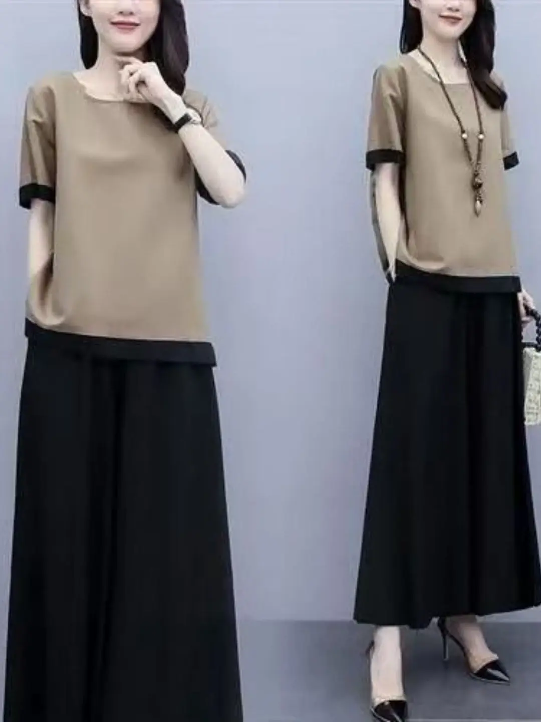 Summer Fashion plus Size Women's Outfit High Waist Wide Leg Pants Skirt Set Casual Commute Style Short Sleeve round Neck
Summer Fashion plus Size Women's Outfit High Waist Wide Leg Pants Skirt Set Casual Commute Style Short Sleeve round Neck