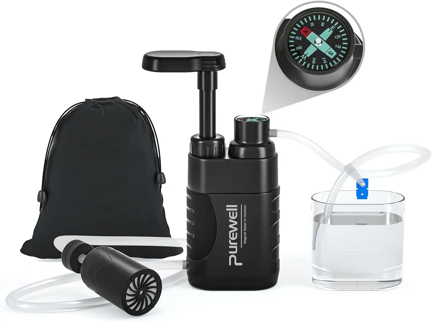 Water Purifier Pump with Replaceable Carbon 0.01 Micron Water Filter, 4 Filter Stages
Water Purifier Pump with Replaceable Carbon 0.01 Micron Water Filter, 4 Filter Stages