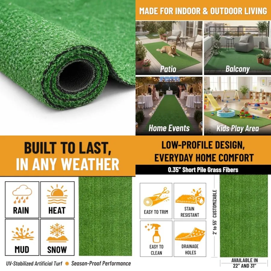 Ottomanson Artificial Grass Turf 30 Indoor Outdoor Fau Grass Rug with Drainage Holes, Customizable with Extra Long Size Options
Ottomanson Artificial Grass Turf 30 Indoor Outdoor Fau Grass Rug with Drainage Holes, Customizable with Extra Long Size Options