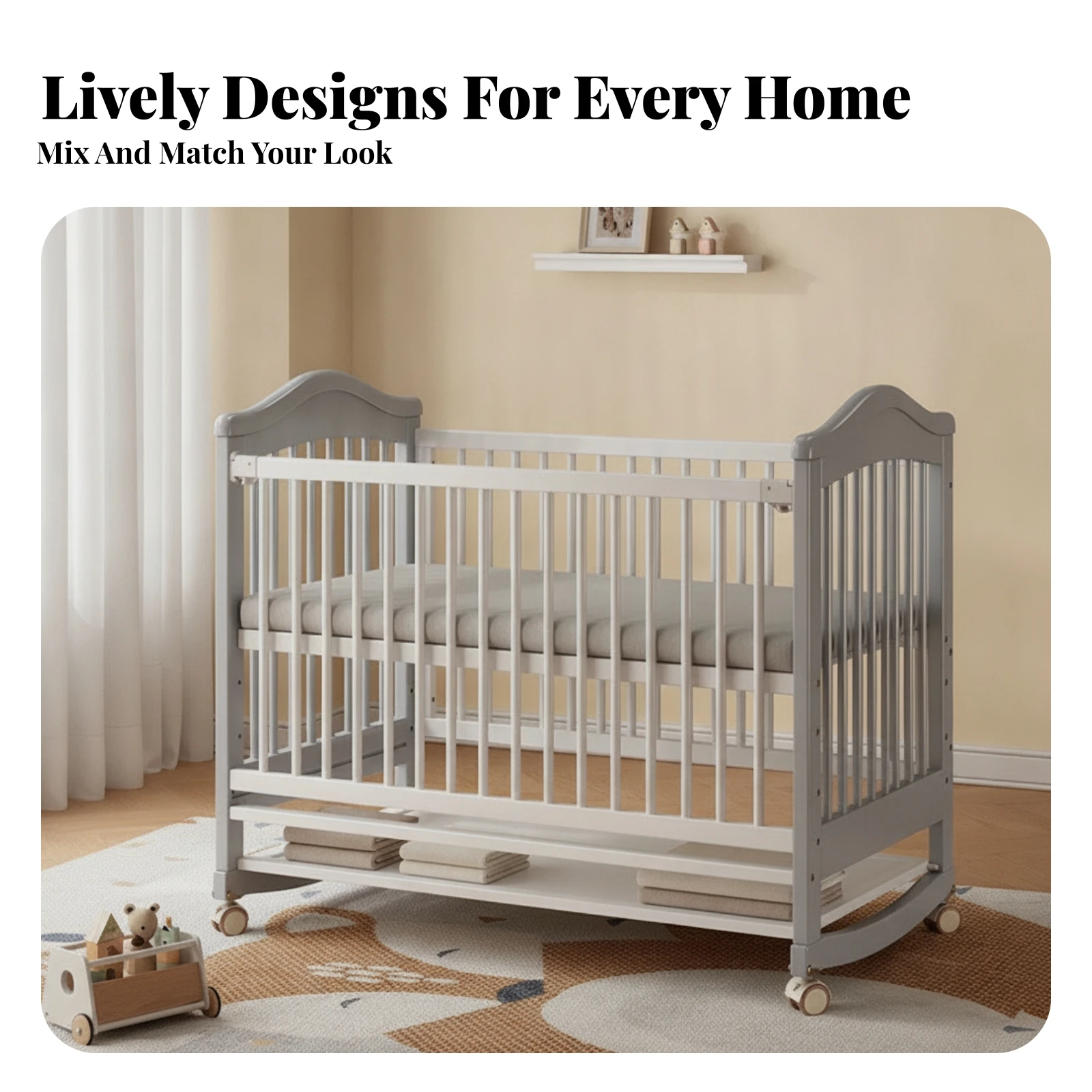Movable Baby Crib Caster Wheels Adjustable Wooden Crib Sleeping Cot Slatted Sides Storage Shelf
Movable Baby Crib Caster Wheels Adjustable Wooden Crib Sleeping Cot Slatted Sides Storage Shelf