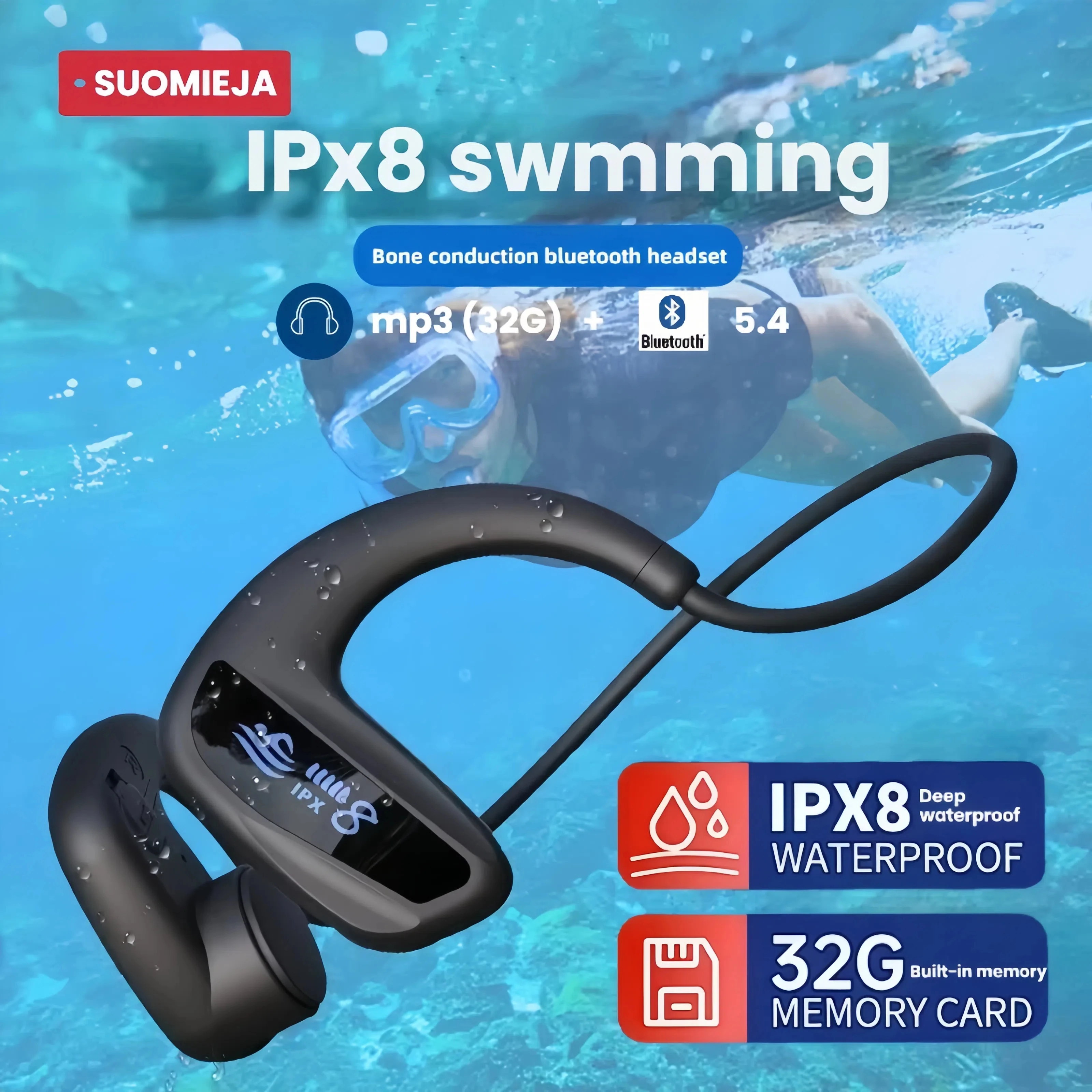 Bone Conduction Headphone Swimming Waterproof Bluetooth IPx8 Wireless Sports Earphone with 32GB storage for all kinds of smartph
Bone Conduction Headphone Swimming Waterproof Bluetooth IPx8 Wireless Sports Earphone with 32GB storage for all kinds of smartph