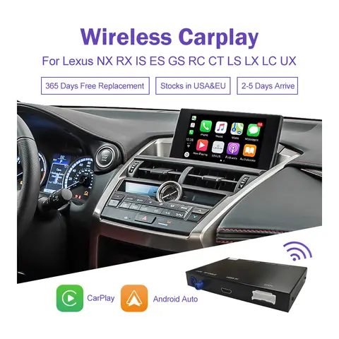 Wireless CarPlay Android Auto per Lexus NX RX IS ES GS RC CT LS LX LC UX GX 2014-2019 con Mirror Link Airplay Siri Voice