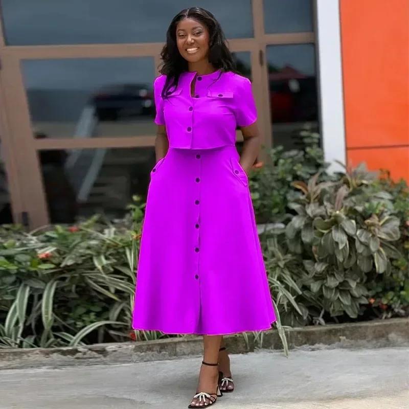 Women Set Street Short Sleeve O-Neck Button Tops +midi Skirts Suits Two 2 Piece Sets 2025 Summer OL Fitness Tracksuits
Women Set Street Short Sleeve O-Neck Button Tops +midi Skirts Suits Two 2 Piece Sets 2025 Summer OL Fitness Tracksuits