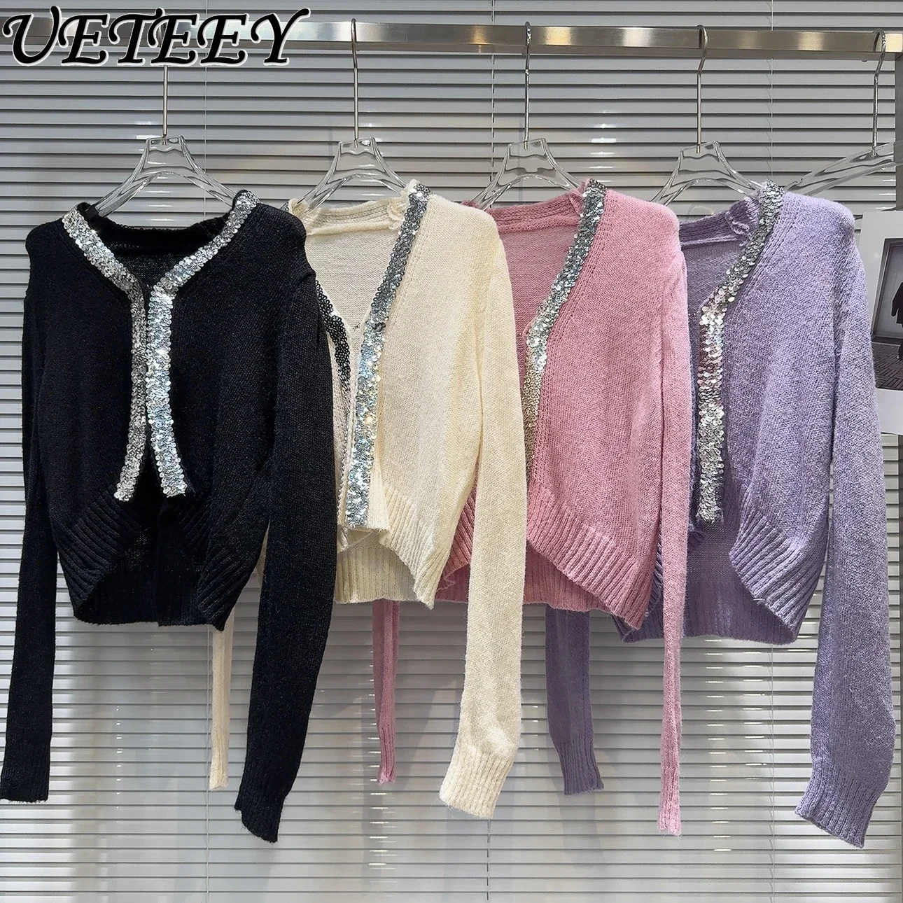 2024 Autumn New Silver Sequins Sparkling Candy Color Mohair Knitted Sweater Women Fashion Versatile Long-sleeve Sweater Cardigan
2024 Autumn New Silver Sequins Sparkling Candy Color Mohair Knitted Sweater Women Fashion Versatile Long-sleeve Sweater Cardigan