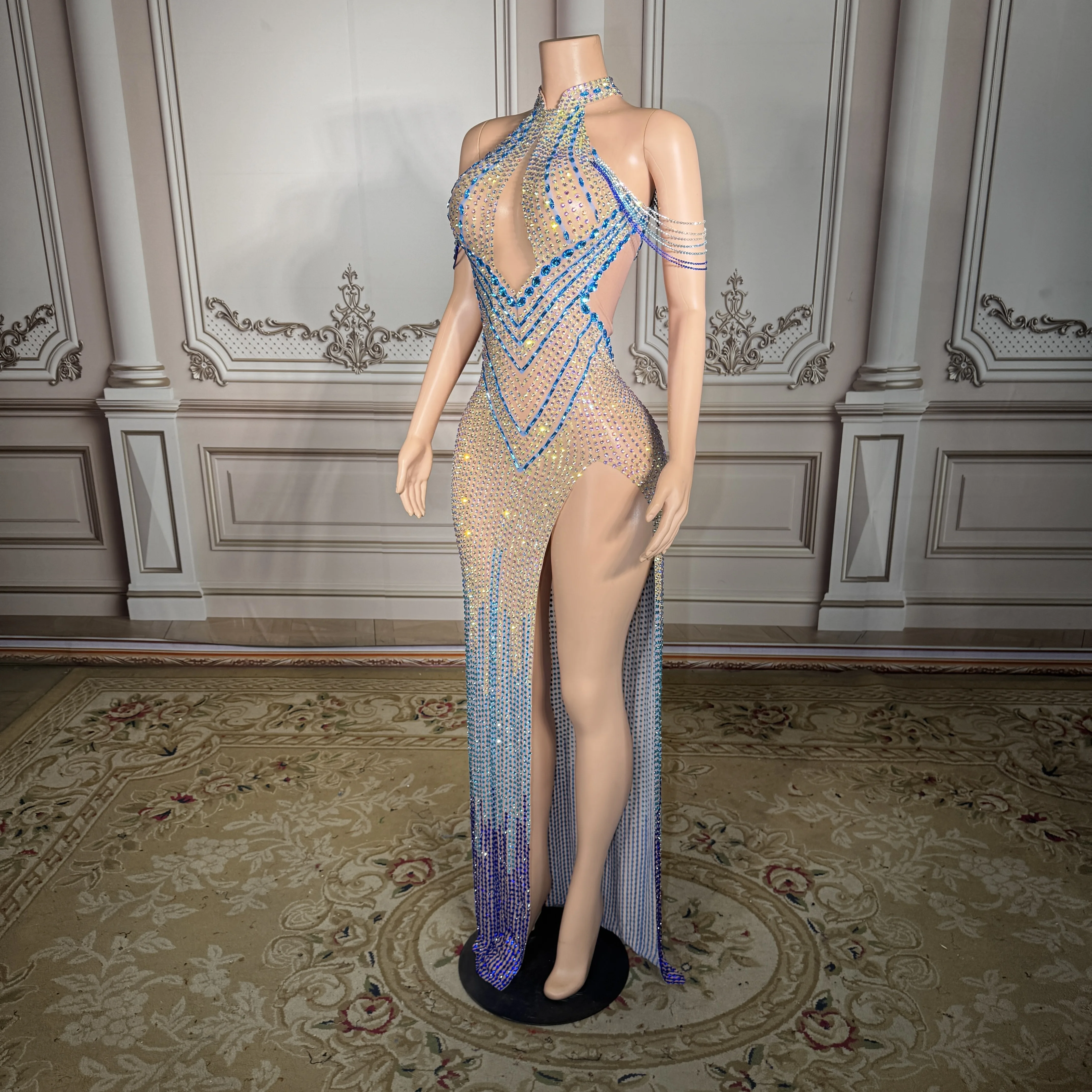 ZD New Luxury Diamond Pendant Bead Chain Sexy Hollow Out High Slit Dress Party Birthday Cocktail Party Color Blocking Evening Go
ZD New Luxury Diamond Pendant Bead Chain Sexy Hollow Out High Slit Dress Party Birthday Cocktail Party Color Blocking Evening Go