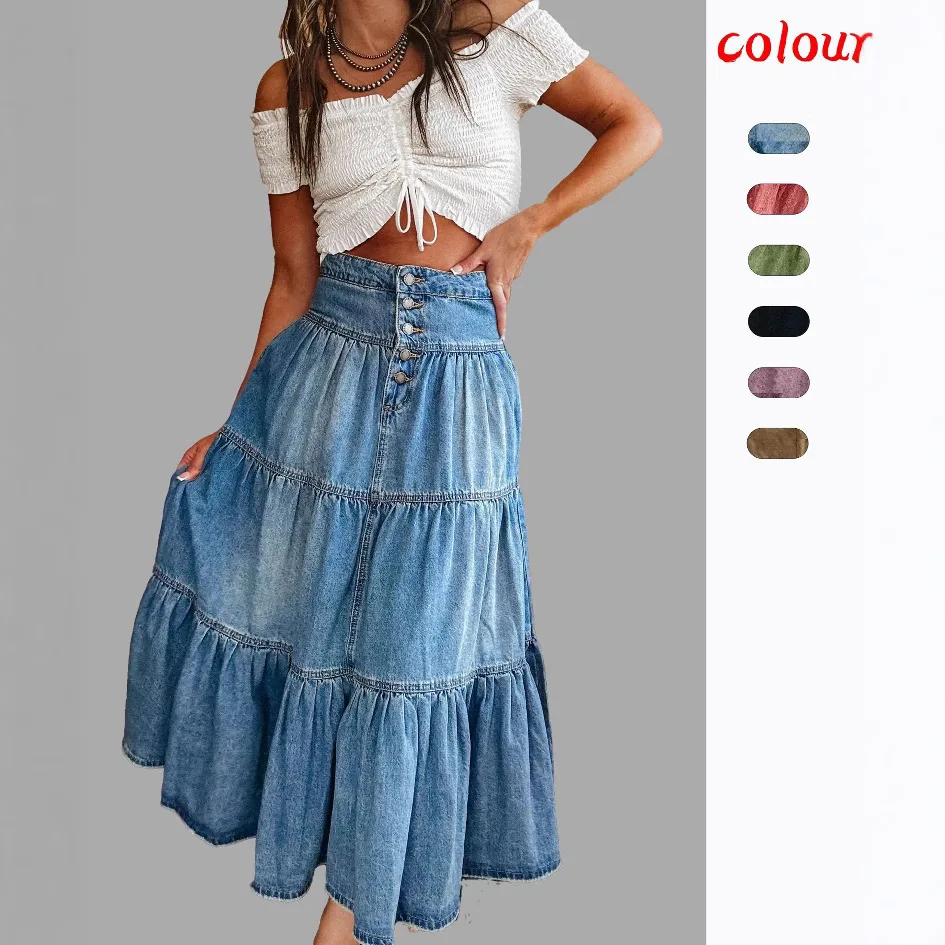 Bohemia Maxi Long Skirts Women Spring Summer Elastic High Waist Jean Skirt Ladies Vintage A-Line Ruffle Pleated Denim Skirts
Bohemia Maxi Long Skirts Women Spring Summer Elastic High Waist Jean Skirt Ladies Vintage A-Line Ruffle Pleated Denim Skirts
