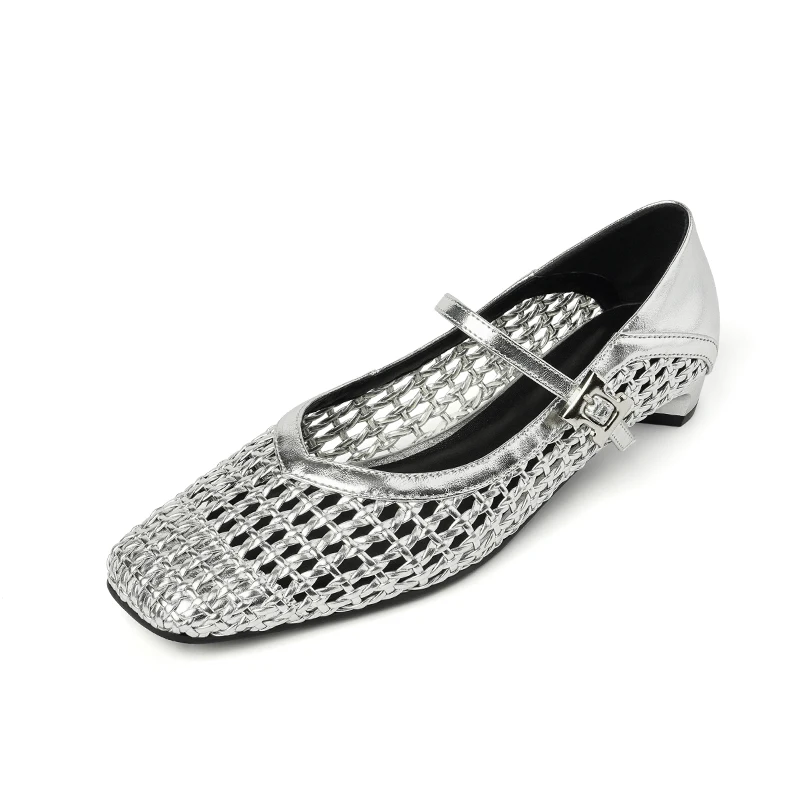 Woven Split Cowhide Closed-Toe Sandals 2cm Chunky Heel Square Toe Single Buckle Silver Black Women Summer Shoes
Woven Split Cowhide Closed-Toe Sandals 2cm Chunky Heel Square Toe Single Buckle Silver Black Women Summer Shoes