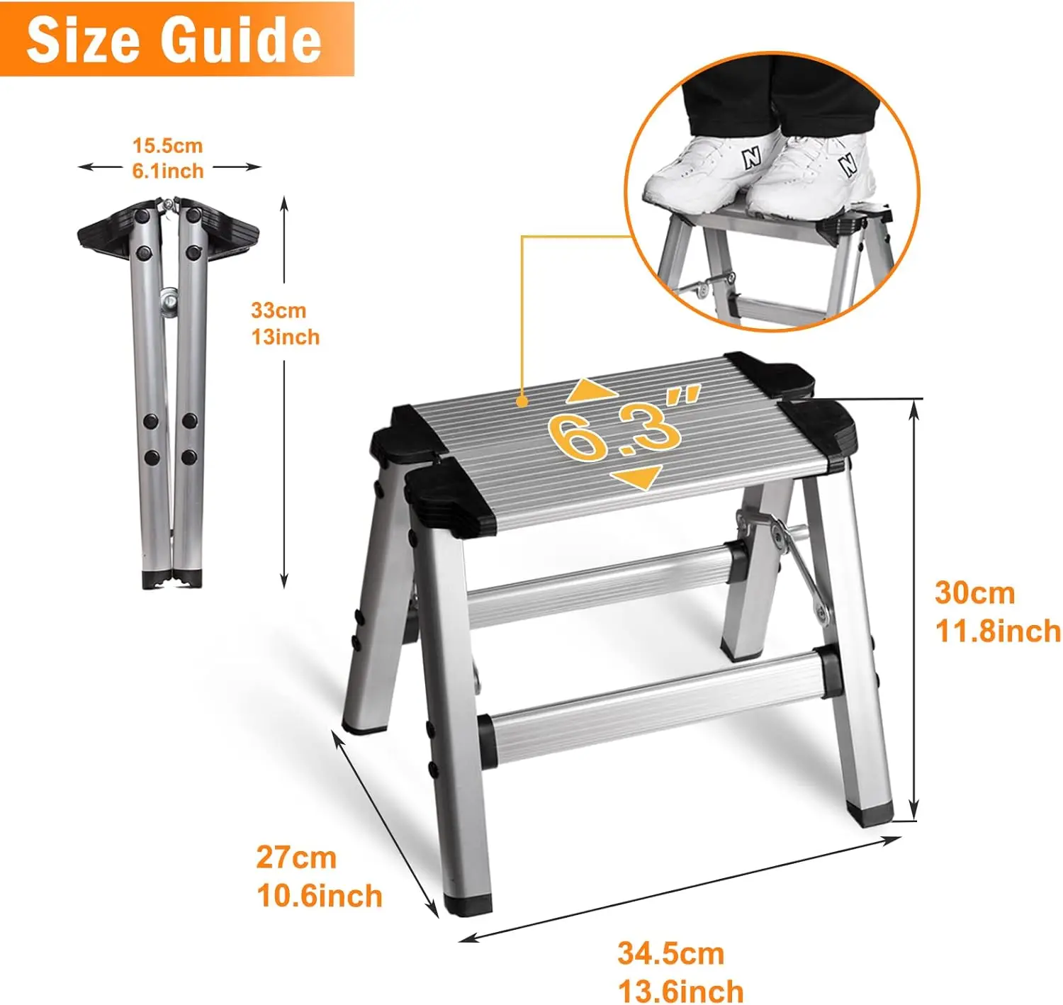 Folding One Step Stool - Capacity with Non-Slip Feet, Lightweight Sturdy Metal Step Stool, Portable Solid Handy Stool
Folding One Step Stool - Capacity with Non-Slip Feet, Lightweight Sturdy Metal Step Stool, Portable Solid Handy Stool
