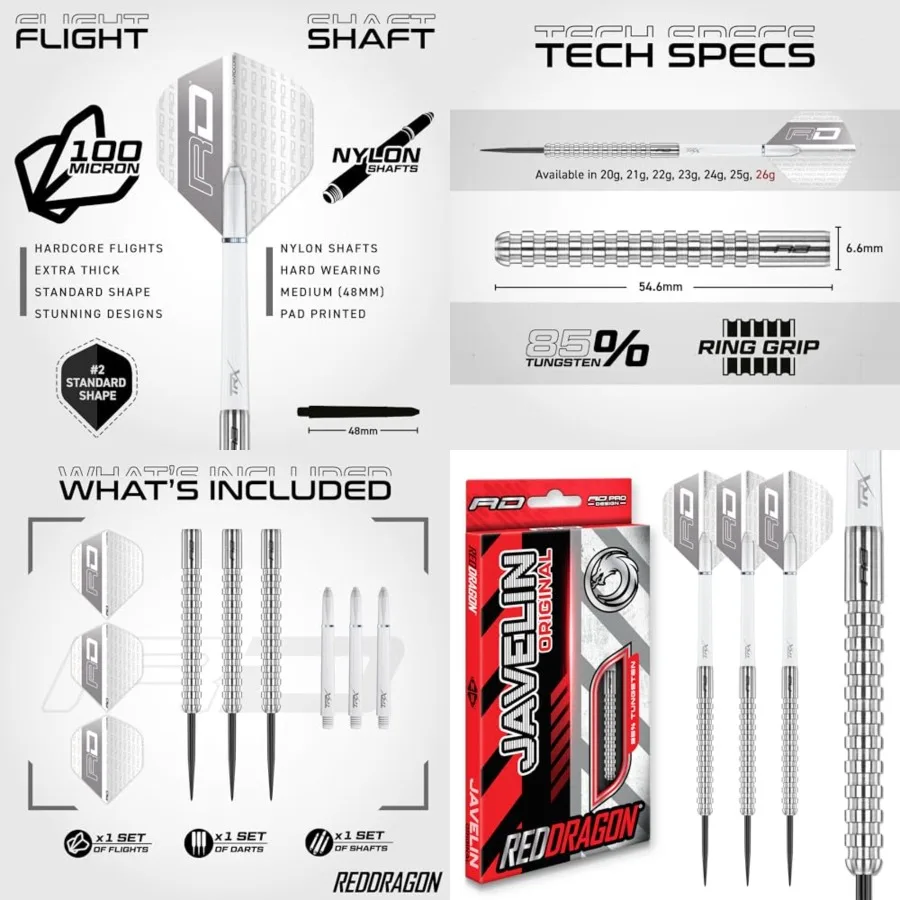 Javelin Original Tungsten Darts Set with Dart Flights and Dart Shafts Stems - Available in 20g, 22g, 24g, 26g
Javelin Original Tungsten Darts Set with Dart Flights and Dart Shafts Stems - Available in 20g, 22g, 24g, 26g