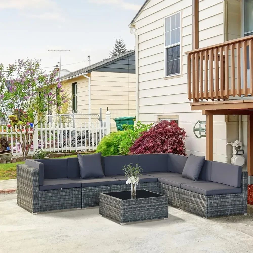 Patio Furniture Sets Outdoor Wicker Conversation Sets All Weather PE Rattan Sectional Sofa Set with Cushions & Tempered Glass
Patio Furniture Sets Outdoor Wicker Conversation Sets All Weather PE Rattan Sectional Sofa Set with Cushions & Tempered Glass