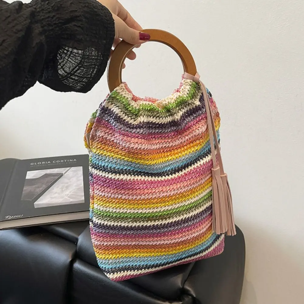 Trendy Bohemian Style Rainbow Woven Handbag with Tassel Hollow Out Woven Crochet Bag Beach Sweet Summer Bucket Bag Girls
Trendy Bohemian Style Rainbow Woven Handbag with Tassel Hollow Out Woven Crochet Bag Beach Sweet Summer Bucket Bag Girls