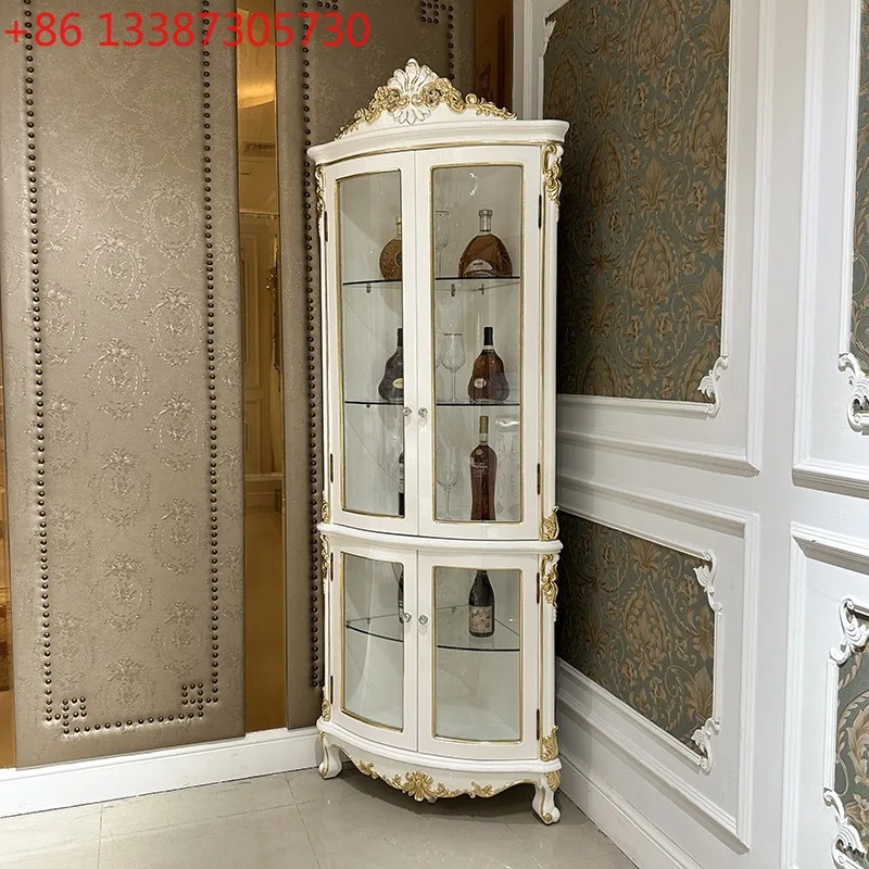 French solid wood wine cabinet, European living room luxury carved high partition cabinet
French solid wood wine cabinet, European living room luxury carved high partition cabinet