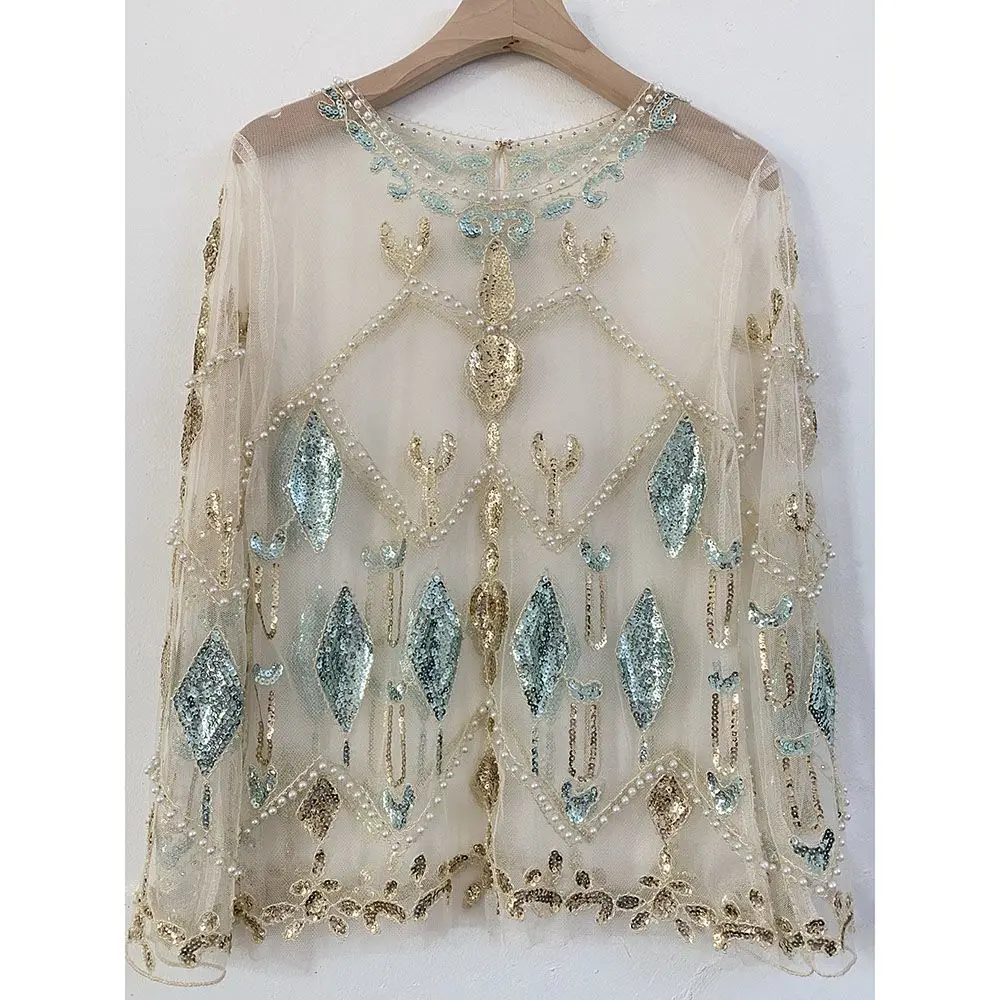 Luxury Women Crystal Sequins Embroidery Top Lace Geometric Heavy Beads Shirts Sexy Blusas Camisa Clubs Hollow Tops
Luxury Women Crystal Sequins Embroidery Top Lace Geometric Heavy Beads Shirts Sexy Blusas Camisa Clubs Hollow Tops