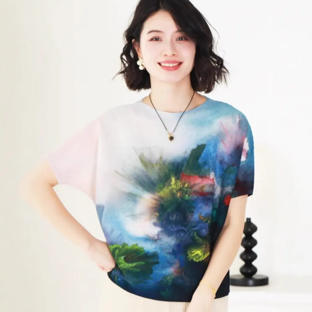 Женская весенняя плиссированная футболка с круглым вырезом Miyake, свободный повседневный топ с 3D цифровым принтом и рукавами «летучая мышь»
Женская весенняя плиссированная футболка с круглым вырезом Miyake, свободный повседневный топ с 3D цифровым принтом и рукавами «летучая мышь»
